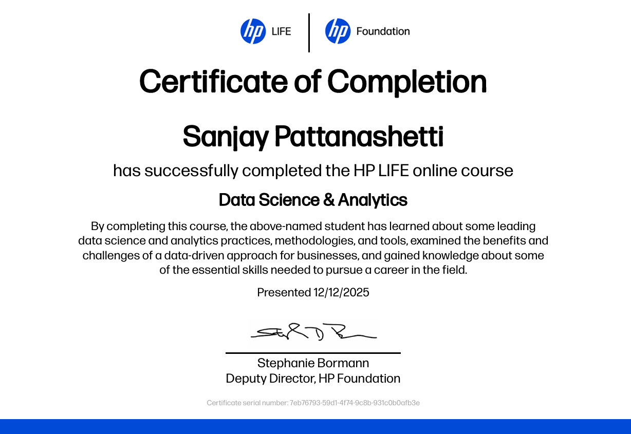 HP Data Science Certificate